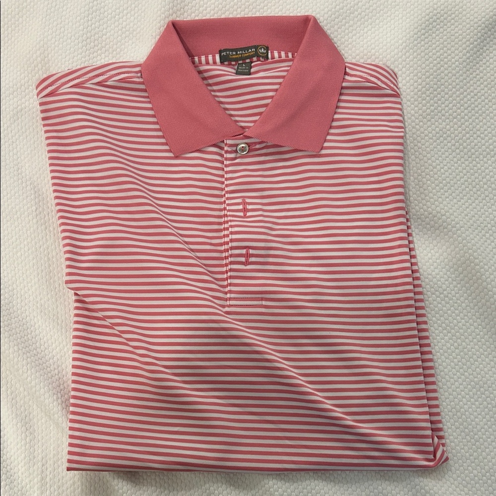 Peter Millar Men's Polo in Pink and White Stripes